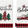 Venta al por mayor de toallas de cocina navideñas con estampado de muñeco de nieve y camión.