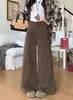 Foto real de jeans de pierna ancha de color sólido marrón café de otoño para mujer, de cintura alta, adelgazantes, holgados, de corte recto, casual, pantalones de largo completo