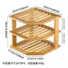 Rack de Armazenamento de Três Camadas com Tigela e Prato de Bambu e Madeira, Rack de Armazenamento Simples, Rack Expositor para Cesta de Pão, Rack de Armazenamento Doméstico, Rack de Armazenamento de Cozinha