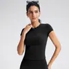 Camiseta Casual Fitness Esportiva de Manga Curta com Gola Redonda Sem Costura Transfronteiriça Slim Fit Justa Roupa de Yoga para Mulheres