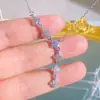 Collar de Acero de Titanio con Borla de Diamantes Completos de Trébol de Seis Hojas para Mujer, Incrustado con Circonita, Exquisita y Lujosa Cadena para Clavícula, Joyería de Lujo Ligero
