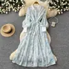 Vestido de estilo romántico francés con mangas acampanadas y bordados elaborados, vestido largo de línea A para mujer que estiliza la cintura, vestido elegante y con estilo