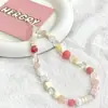 Corrente para Celular com Pingente de Morango e Queijo Igual ao Livro Vermelho Pequeno DIY Feito à Mão com Contas Cordão para Câmera CCD Pingente Corda de Mão Anti-Perda