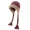 Gorro Colorido Transfronteiriço Largo, Proteção de Orelha de Pelúcia, Turbante Trançado com Borla, Gorro de Tricô Dopamina