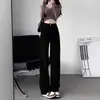 Jeans Negros de Pierna Ancha Estrecha para Mujer 2024 Nuevo Otoño e Invierno Cintura Alta Rectos Sueltos Petite Pantalones de Piso