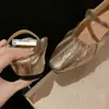 Zapatos Mary Jane para mujer Chuyuji estilo francés, suaves, para aumentar la altura, plateados, de corte bajo, con hebilla