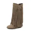 Primavera 2026 Comercio Electrónico Transfronterizo Chengdu Botines de Tacón Bajo Botas para Mujer Tallas Grandes 40-48 Botas con Borlas Zapatos para Mujer