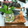 Huineng Little Monk Água Levantando Rosa Verde Hidropônico Sala de Estar Decorações para Casa Escritório Desktop Estação Vaso Pequeno Tanque de Peixes