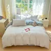 Juego de Cama Estilo Pastoral de Hilo Doble Clase A Super Suave de Cuatro Piezas Cubierta de Edredón Rosa de Jacquard de Algodón Puro Sábanas Ropa de Cama Cama Sábanas