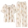 Pijama de Tencel para Mujer 2025 Nuevo Verano Lyocell Algodón Ropa de Casa de Alta Gama Floral de Manga Corta Traje Fresco