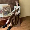 Vestido elegante de estilo francés con bloques de color, de dos piezas simuladas, cuello de muñeca para mujer, primavera y otoño, talla grande, línea A entallado a la cintura, largo