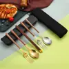 Conjunto de Talheres Coreanos de Aço Inoxidável com Três Peças, Incluindo Hashi de Madeira, Colher e Garfo para Estudantes, Talheres Portáteis para Uso Externo