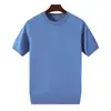 Camiseta de seda de manga corta, holgada y casual, para hombres de mediana edad, nueva de verano 2025, top fino de hombre con cuello redondo