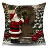 Funda de Almohada con Estampado Digital Navideño Transfronterizo, Reno con Textura 3D, Escena Nocturna, Papá Noel, Oso, Trineo, Muñeco de Nieve