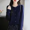 Cárdigan de Punto Redondo de Lana Soluble en Agua de Manga Larga Estilo Nuevo Primavera y Verano 2026 Color Sólido Holgado y Versátil Top Chaqueta para Mujer