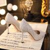 Tacones Altos Franceses Zapatos Planos de Mujer 2024 Nuevo Stiletto Otoño e Invierno Zapatos de Boda Primavera y Otoño Tacones Altos de Dama de Honor