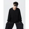 Camiseta bege texturizada com gola V e mangas compridas para homens, moletom simples casual versátil para outono, top esportivo para casais