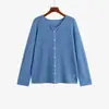 Cárdigan de punto para mujer talla grande, cuello redondo, borde enrollado, estilo otoño 2026, top holgado de punto calado para mujer talla grande, prenda de abrigo 23339