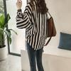 2 023 outono feminino novo estilo Hong Kong solto tamanho grande bf camisa listrada mulheres manga comprida top top fino