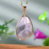Colar com Pingente de Pedra Natural Exagerado Europeu e Americano para Mulheres, Luxo Leve, Gargantilha de Quartzo Rosa de Alta Qualidade, Colar Dourado, Joias que Não Desbotam