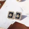 Pendientes Cuadrados de Diamante con Puntos y Cabeza de León de Plata 925 para Mujer Populares de Moda Cabeza de León Redonda Pendientes Frescos Pendientes 277