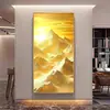 Pintura Colgante de Paisaje Grande Estilo Nuevo 2026, Sol sobre Montaña Dorada, Pintura Decorativa de Entrada Estilo Chino Nuevo con Buen Significado Auspicioso, Arte de Pared para Pasillo
