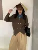Cárdigan de punto patchwork de mezclilla de diseño estilo europeo, nuevo modelo otoño e invierno 2026, chaqueta suéter con solapa de bloques de color para mujer