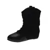 Botas Retro Sueltas de Punta Puntiaguda Fruncidas 2026 Primavera/Otoño Nuevas Botas Vaqueras Occidentales Versátiles Botas de Caballero Ajustadas con Tacón Grueso