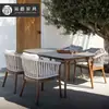 Venta Directa de Fábrica de Mesas y Sillas de Comedor de Madera Maciza para Patio, Mesa y Cuatro Sillas de Jardín para Exteriores, Juego de Mesa de Pizarra y Sillas de Mimbre para Hotel y Casa de Huéspedes