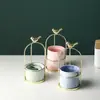 Vaso Pequeno Portátil Nórdico Ins Vasos Criativos de Ferro para Flores Secas Ornamentos de Vasos de Cerâmica com Laço para Suculentas