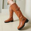 Nueva Hebilla de Cinturón Botas Altas Europeas y Americanas Botas Romanas Retro Botas de Tacón Medio Botas Profesionales 40-46 Tallas Grandes Botas de Exportación