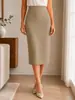 Popular Falda Lápiz Elástica de Comercio Exterior para Mujer, Corte Ajustado, Longitud Media, Fluida, Falda Casual Negra, Falda Profesional de Oficina