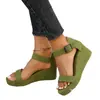 Sandalias de cuña de una tira talla grande para mujer, exportación japonesa y coreana, sandalias romanas de tiras cruzadas, puntera abierta, cremallera trasera, hebilla, suela gruesa