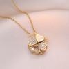 Collar para Mujer, Corazón a Corazón de Dos Usos que se Abre y Cierra, Flor de Cuatro Hojas de Moda Amor Plegable Cadena Clavicular al por Mayor Estilo Lujo Ligero