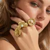 Anillo de Hoja de Loto de Acero Inoxidable Estilo Ins Europeo y Americano, Chapado en Oro de 18K, Sencillo y Moderno, Arte de Nicho, Nueva Joyería Atmosférica