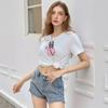Bai Fen Zhi Yi2025 Novas Blusas Estilo Europeu e Americano Transfronteiriças Soltas Gola Redonda Estampa de Desenho Menina Fofa Camiseta