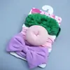 Faixa de Cabelo Infantil Europeia e Americana Conjunto de Cores Misturadas Laço Donut Faixa de Cabeça para Bebê Três Flores Faixa de Cabelo de Nylon Conjunto de Três Peças