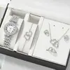 Reloj Elegante para Mujer con Números Romanos Incrustados de Diamantes + Set de Corazón (5 Piezas/Set) Reloj de pulsera