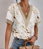 2024 cross-border ebay amazonas mulheres v-neck lace top solto temperamento commuter manga curta digital estampa camiseta