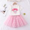 Traje de falda para niña verano bebé malla vestido de princesa camiseta de manga corta niñas manga corta transfronterizo traje para niños