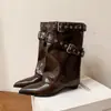 Hebilla de cinturón de chica picante, caña de bota, punta fina, botas vaqueras estilo western, nuevo diseño de nicho otoño 2026, botines para mujer