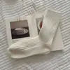 Calcetines de otoño e invierno para mujer, de longitud media hasta la pantorrilla, de color liso, a rayas, blanco lechoso, cálidos, modernos, de doble puntada, hechos de lana de Angora y resistentes a la formación de bolitas.