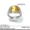 Anillo de Acero Inoxidable Bicolor con Cara Sonriente Transfronterizo Europeo y Americano Lujo de Alta Gama Nicho Bloqueo de Color Dorado y Plateado Sensación de Alta Gama Anillo para el Dedo Joyería de Acero de Titanio