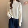 Suéter de Punto Versátil Estilo Coreano y Japonés Otoño e Invierno 2025 Nuevo Color Sólido Cuello Semi Alto Suéter Suave Casual Elegante para Mujer