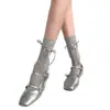 Calcetines Blancos Mary Jane Estilo Ballet Miu para Mujer, Calcetines Dulces de Media Pantorrilla con Lazo, Calcetines JK Versátiles y Transpirables Estilo Japonés