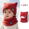 Touca de tricô, touca de lã para bebê, conjunto de outono e inverno para meninas, cachecol infantil, touca infantil, touca de inverno para meninos, orelhas de gato fofas