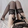 Ropa interior sexy europea y americana para mujer, liguero de red de pesca, medias negras, encaje de lazo hueco, perspectiva caliente, calcetines gratis