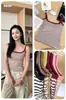 669 # Camisola Adelgazante con Espalda Descubierta y Almohadillas en el Pecho, Versátil Camiseta Interior Rayada, Estilo Coreano Ajustada Transparente para Mujer