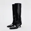 Otoño 2026 Nueva Moda Tacón de Ojo de Gato Botas de Caballero Estilo Británico Punta Puntiaguda Botas Largas Hasta la Rodilla Talla Grande Caña Alta Botas para Mujer