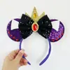 Tiara de Cabeça do Mickey para Halloween Crânio de Pirata Orelhas de Mickey de Bruxa Tiara com Laço de Lantejoulas Acessório de Cabelo do Mickey